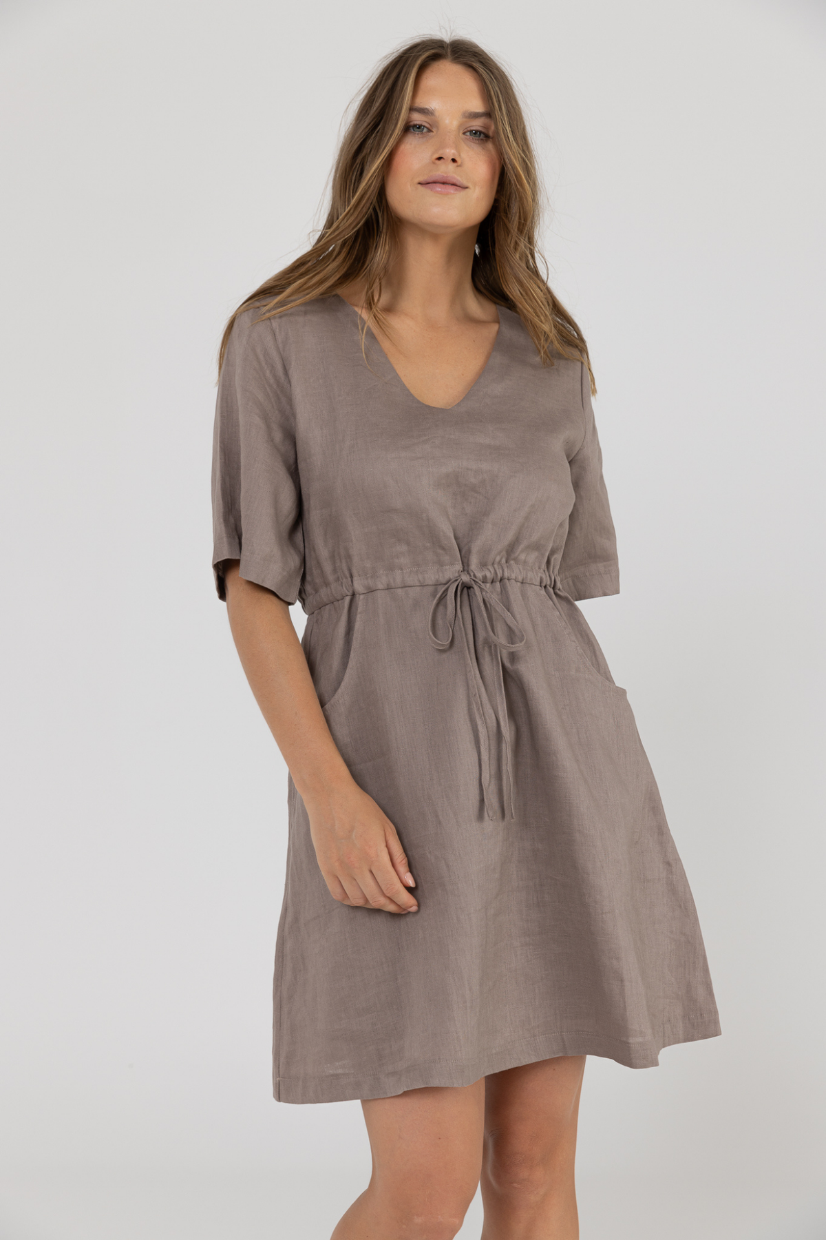 RILEY LINEN DRESS - STONE