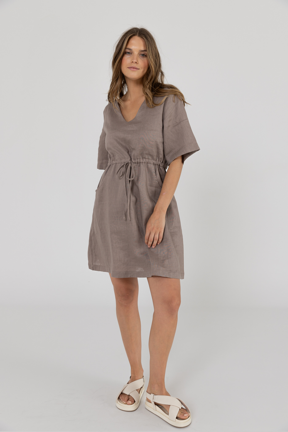 RILEY LINEN DRESS - STONE