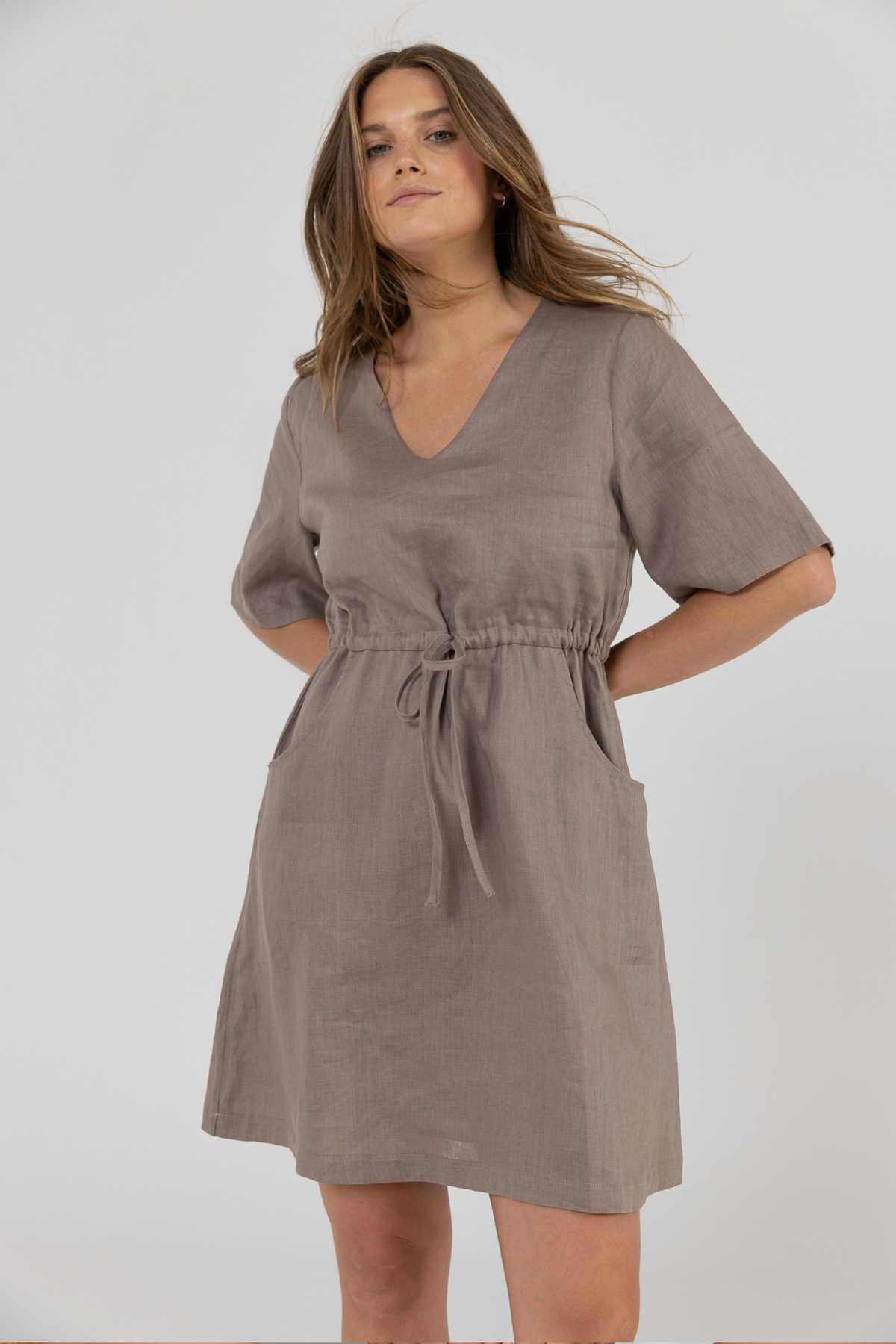 RILEY LINEN DRESS - STONE