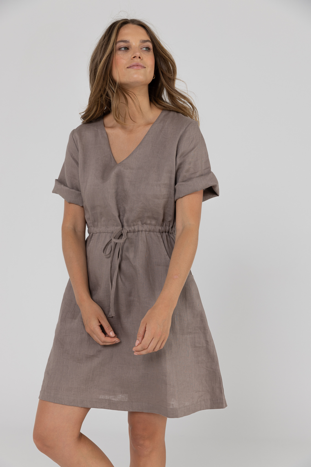 RILEY LINEN DRESS - STONE