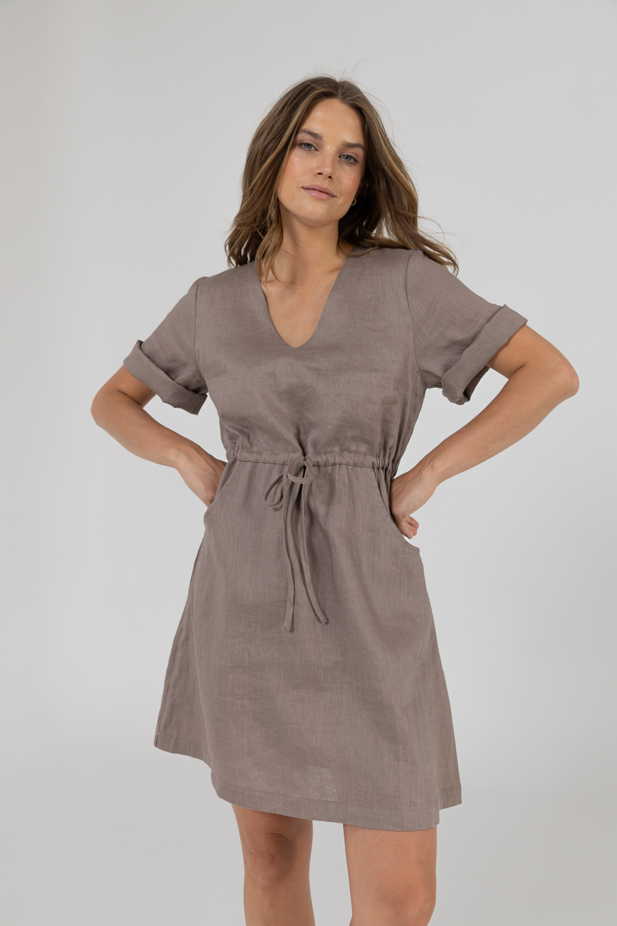 RILEY LINEN DRESS - STONE