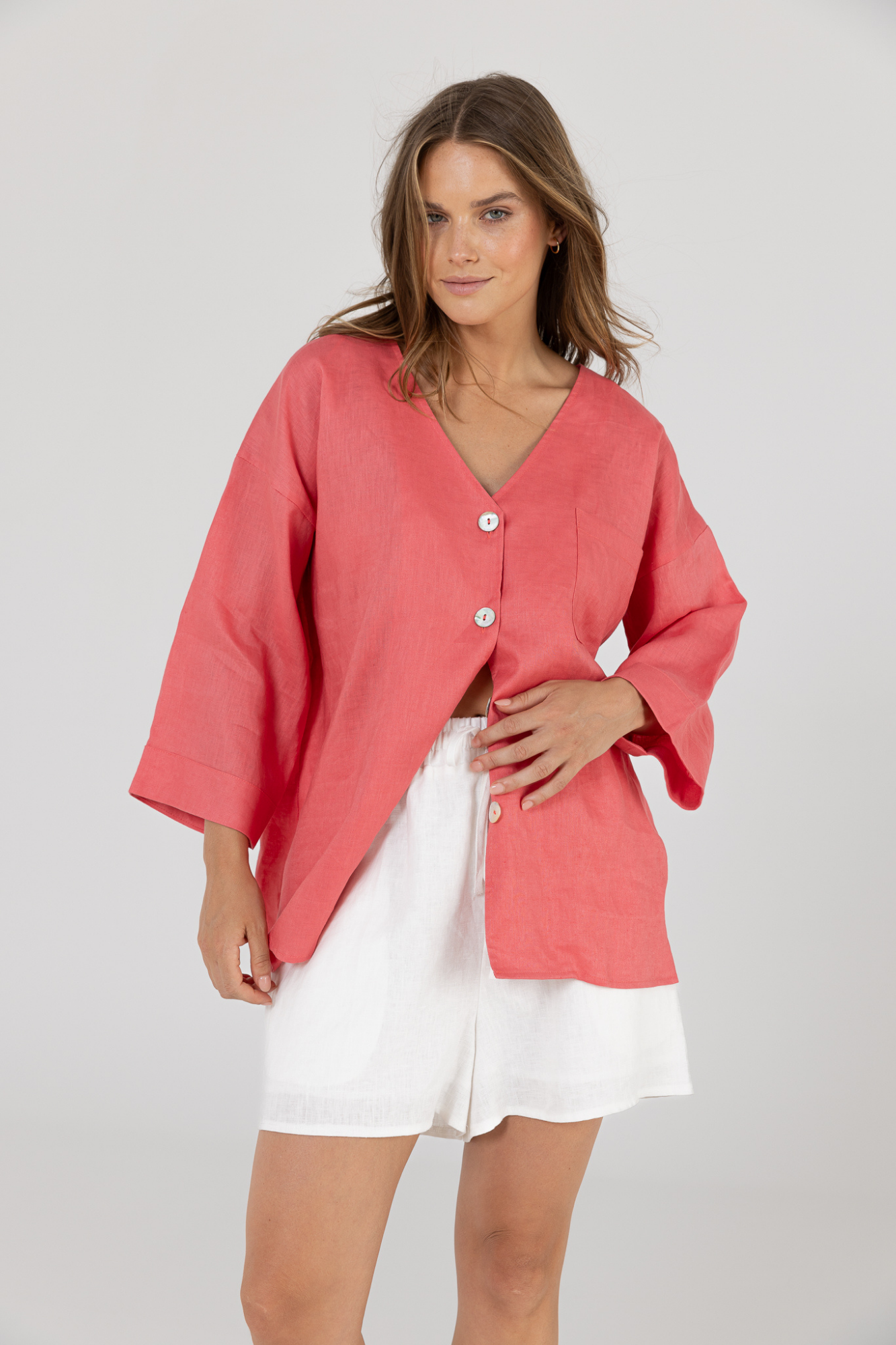 SAMMY LINEN SHIRT - POMEGRANATE