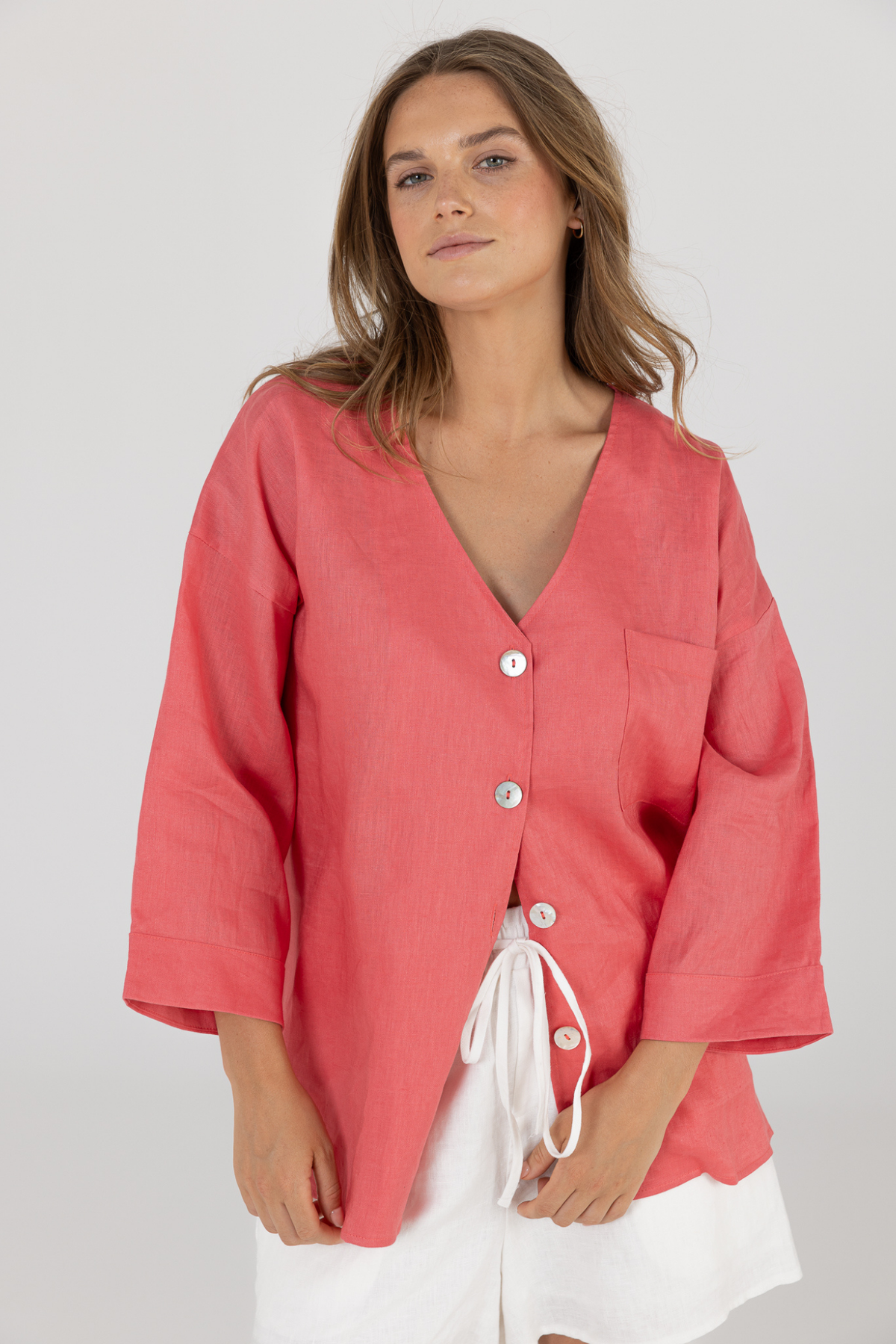 SAMMY LINEN SHIRT - POMEGRANATE