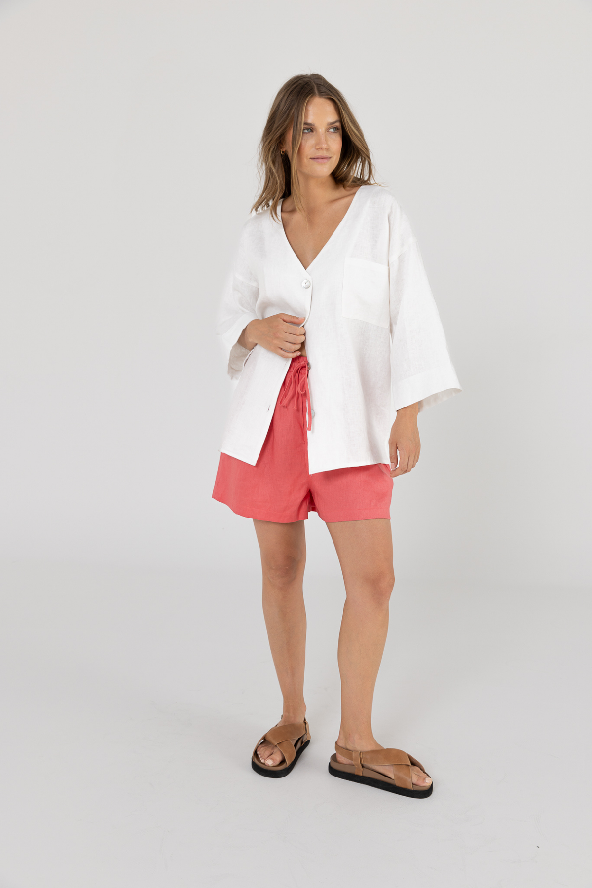 SAMMY LINEN SHORT - POMEGRANATE