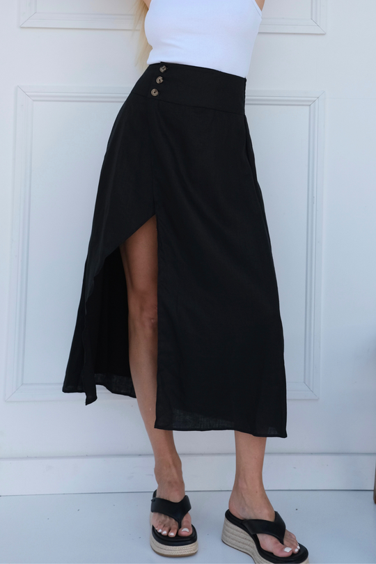 ROSALIA LINEN SKIRT - Black