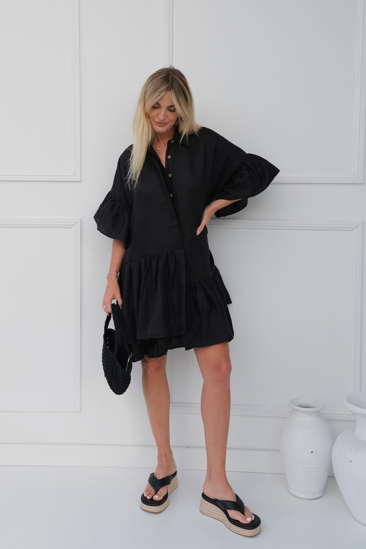 HARPER FRILL DRESS BLACK Lunar Fox