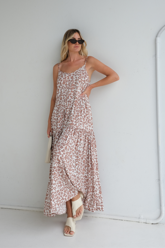 VALENCIA MAXI DRESS - SNOW LEOPARD
