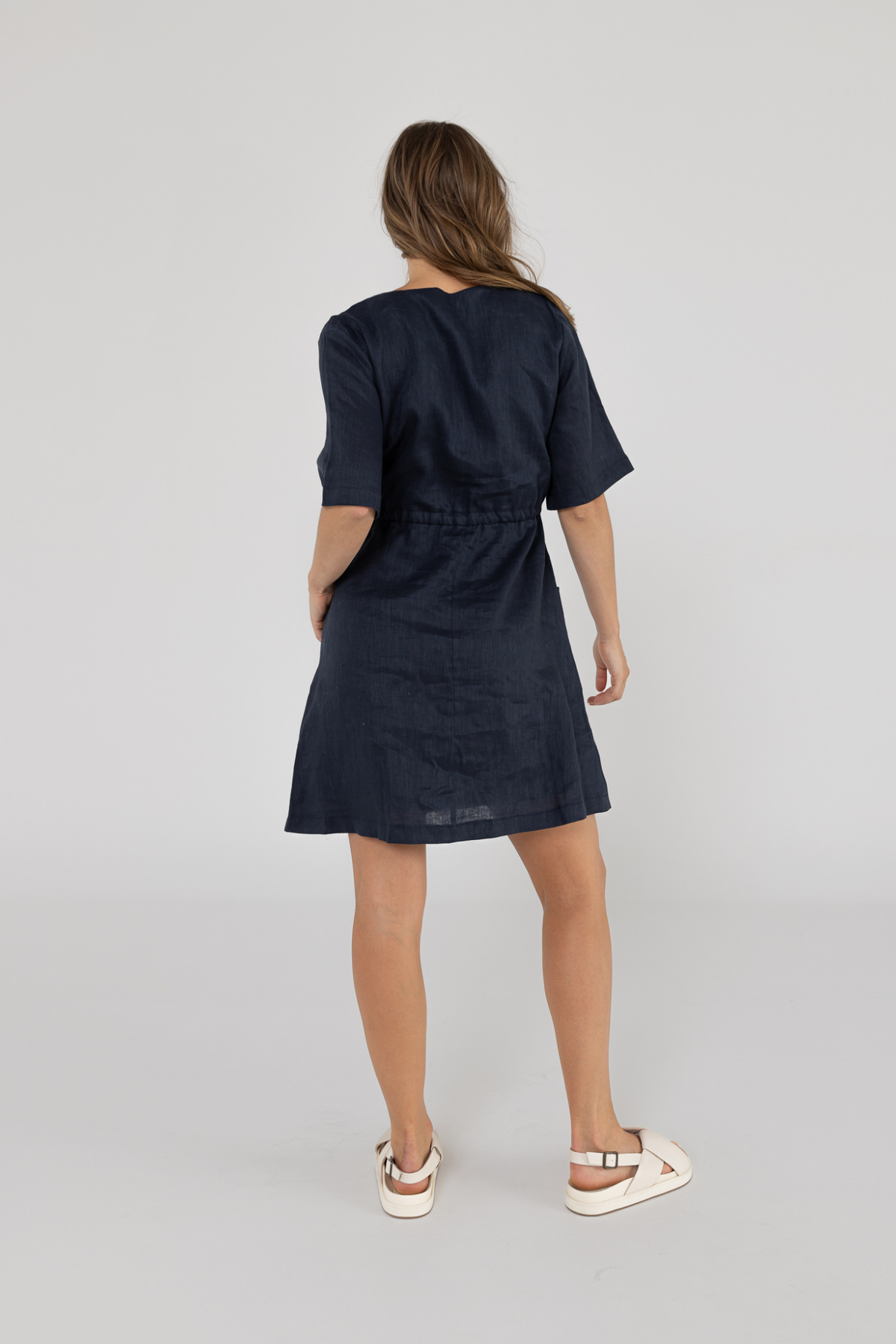 RILEY LINEN DRESS - NAVY