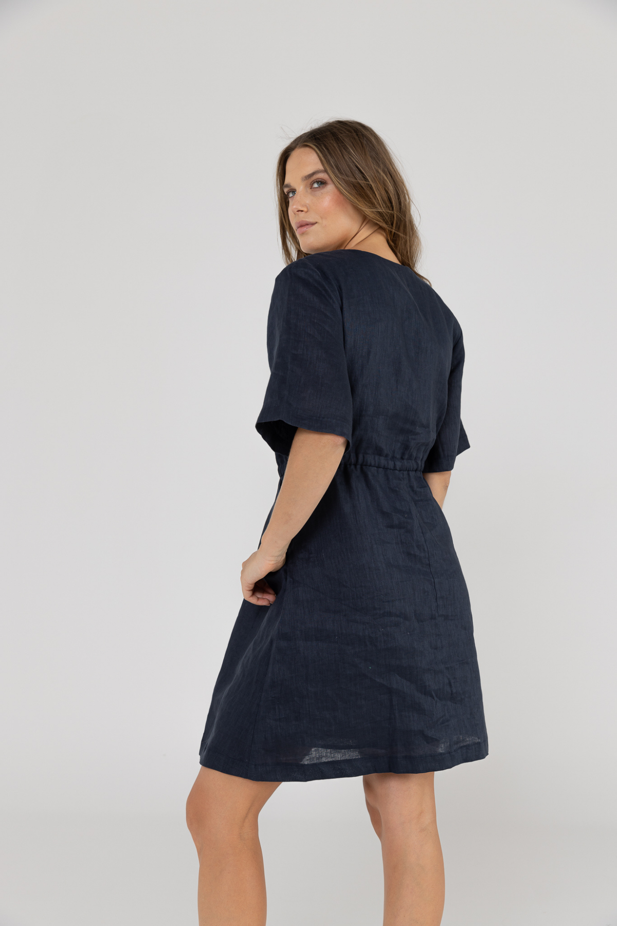 RILEY LINEN DRESS - NAVY