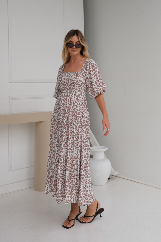 ERICA MIDI DRESS - SNOW LEOPARD