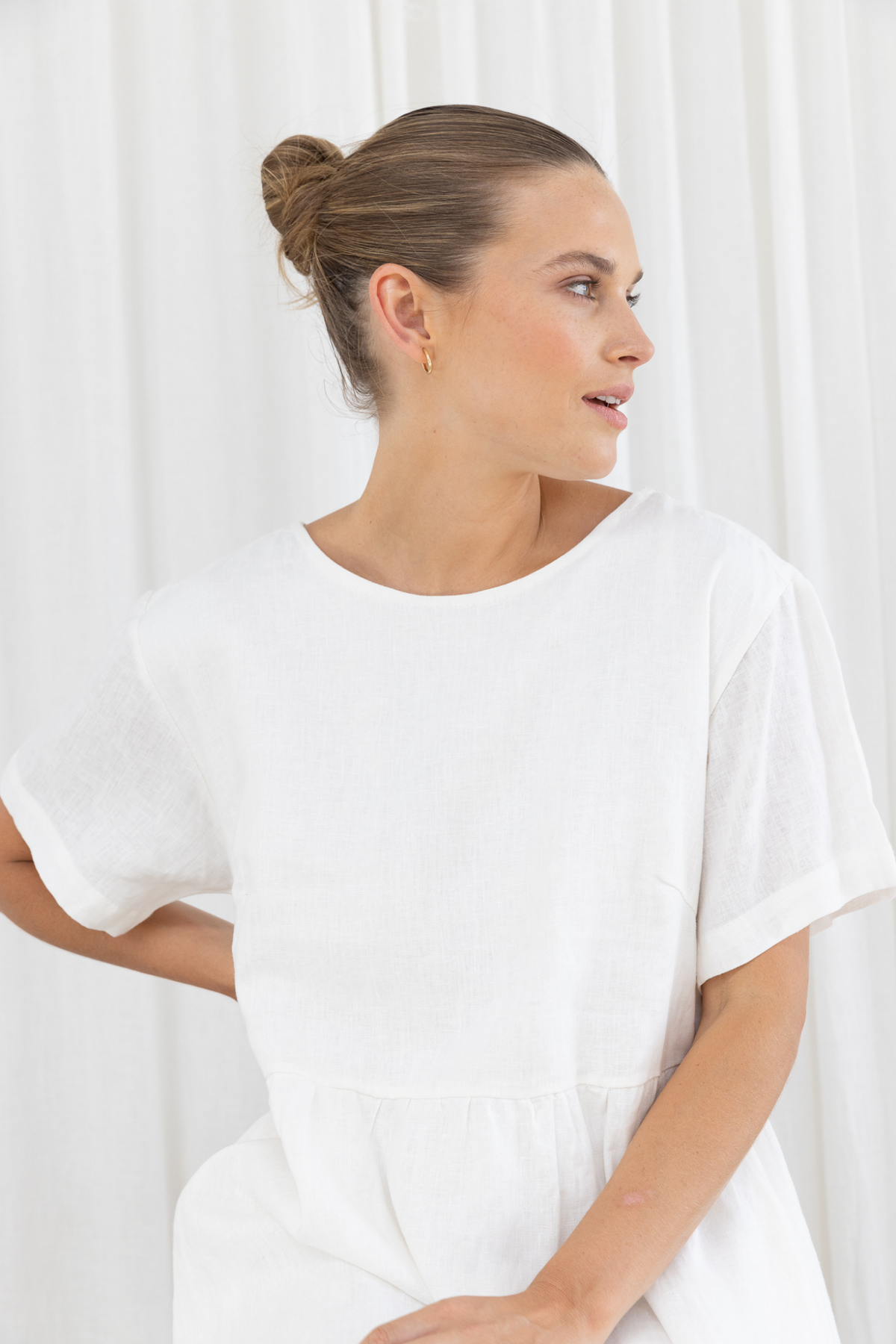 HARLEY LINEN TEE DRESS - WHITE