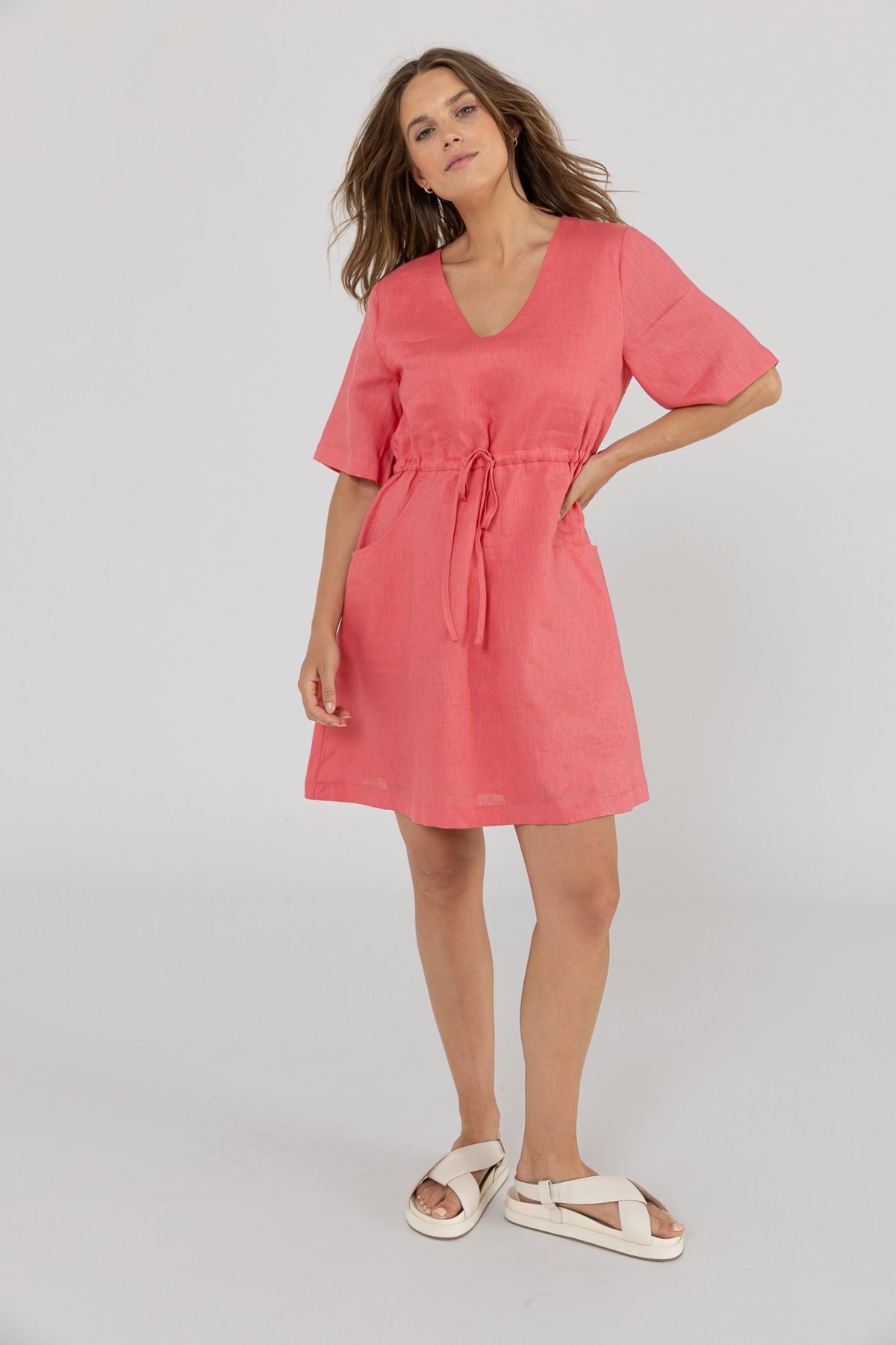 RILEY LINEN DRESS - POMEGRANTE