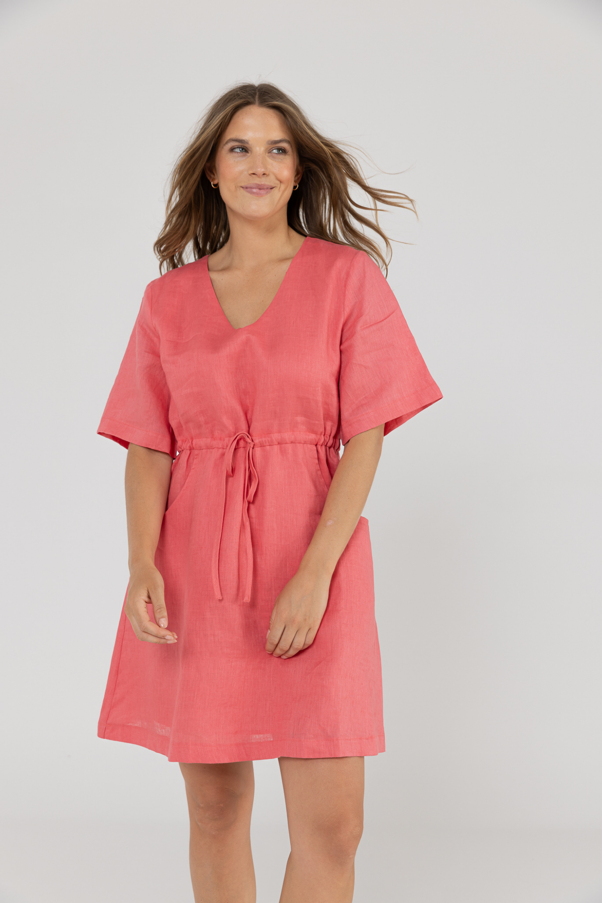 RILEY LINEN DRESS - POMEGRANTE