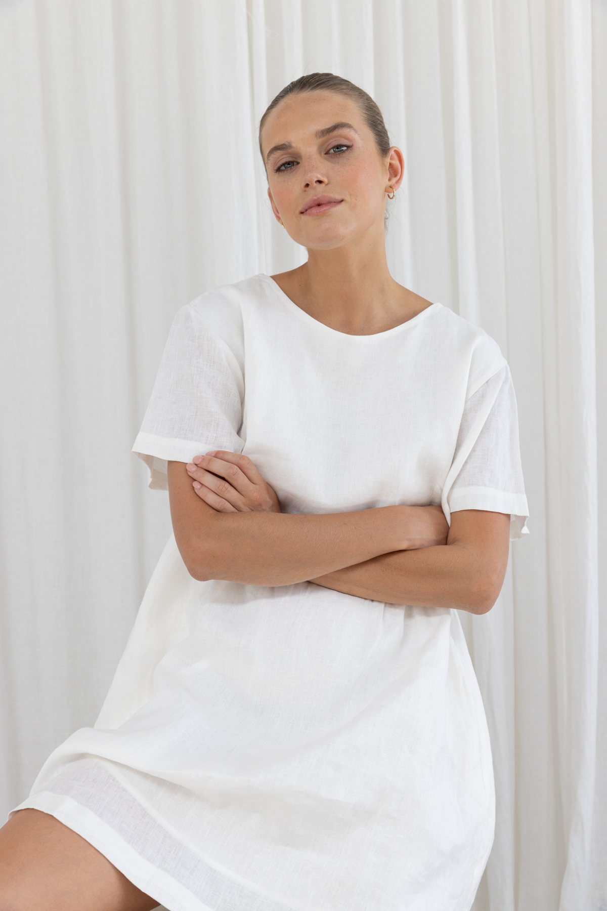 HARLEY LINEN TEE DRESS - WHITE