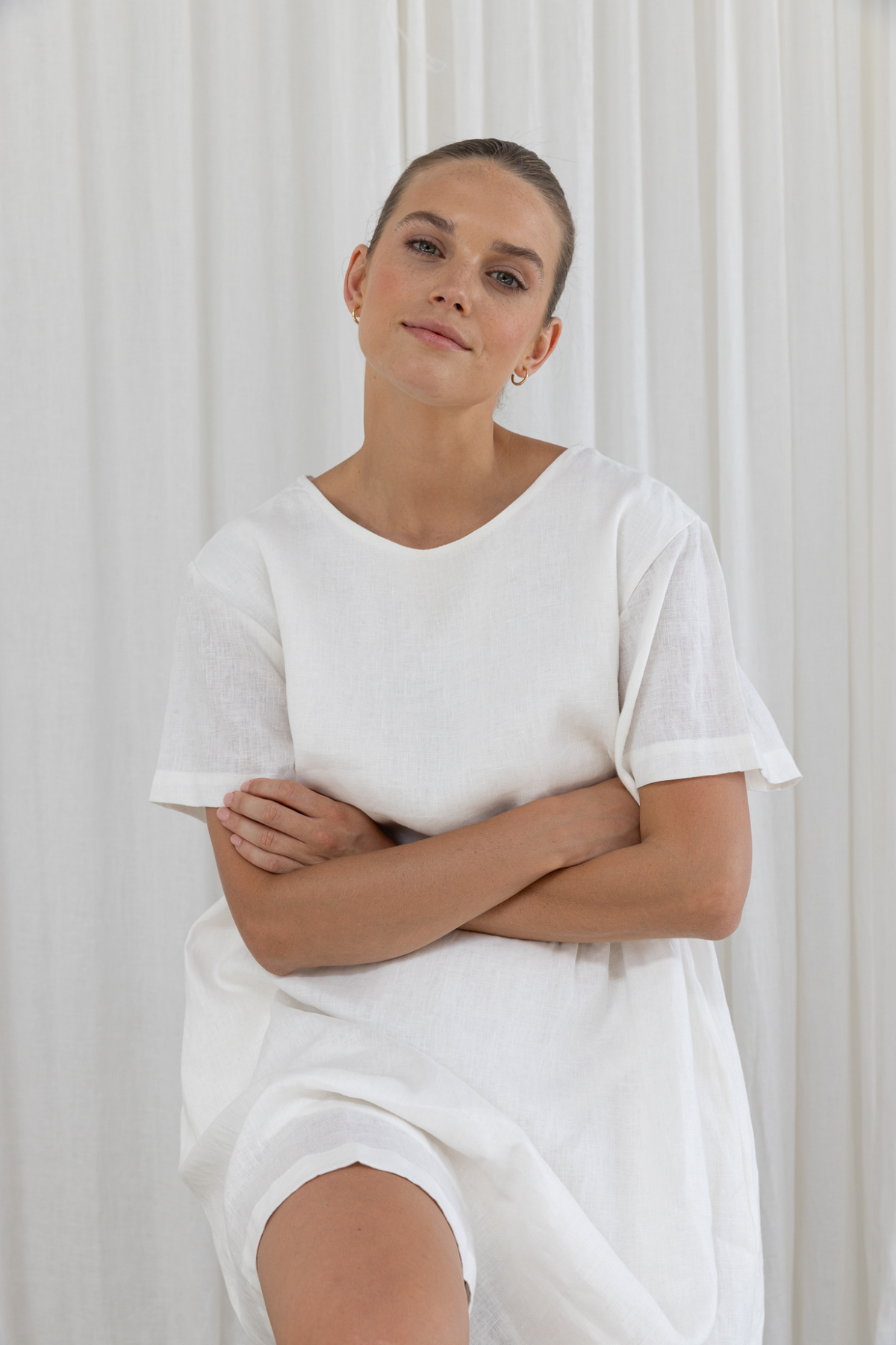 HARLEY LINEN TEE DRESS - WHITE