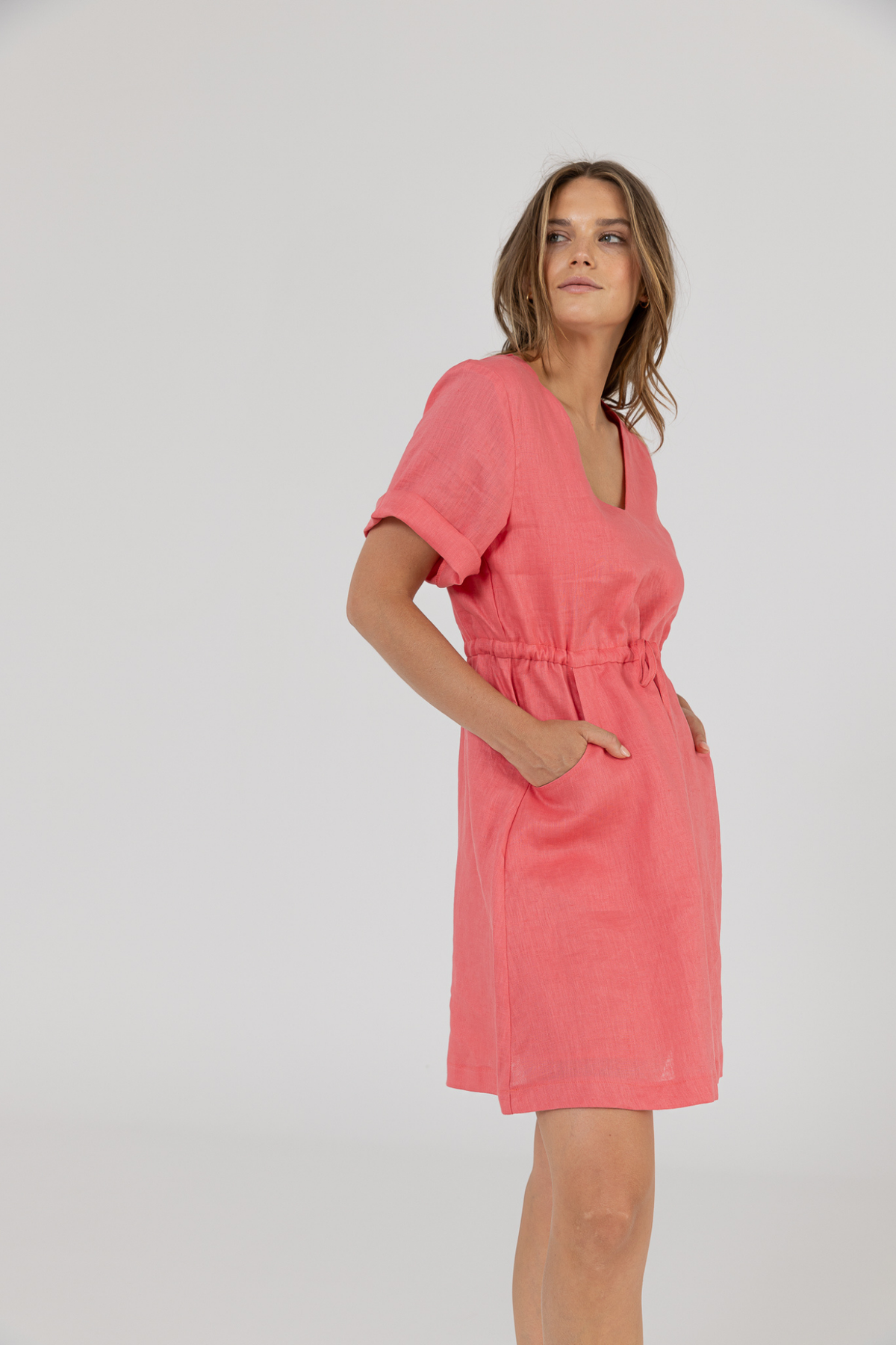 RILEY LINEN DRESS - POMEGRANTE