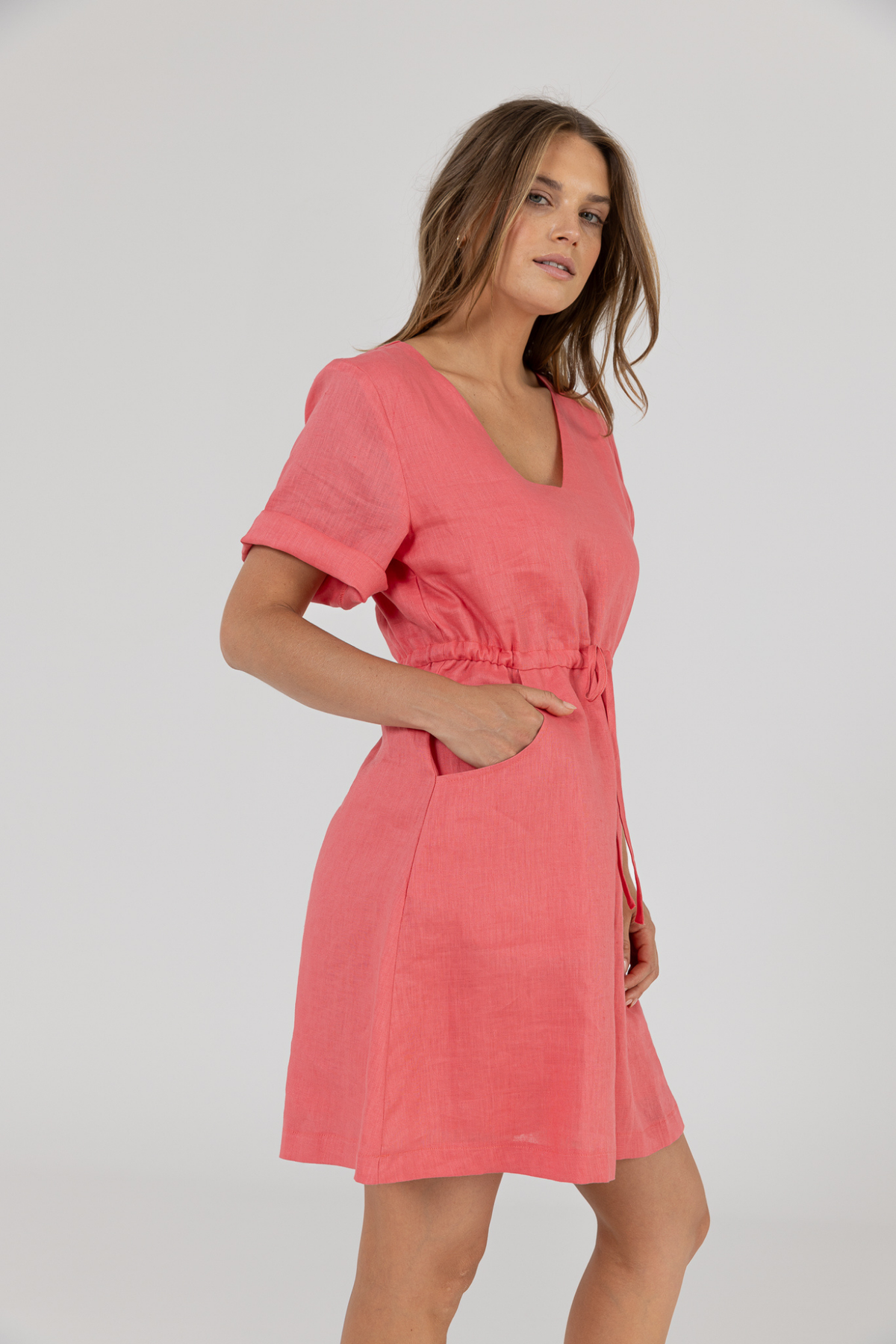 RILEY LINEN DRESS - POMEGRANTE