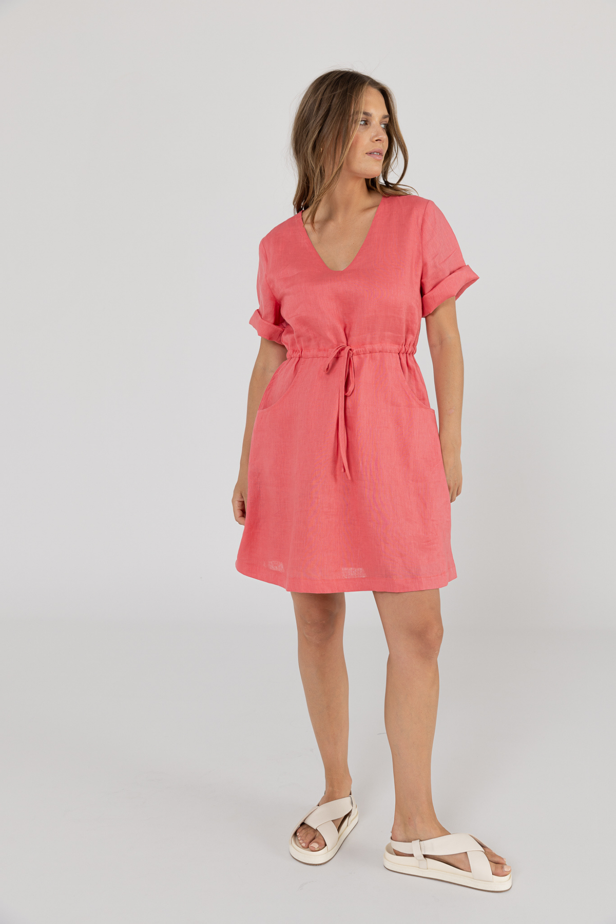 RILEY LINEN DRESS - POMEGRANTE