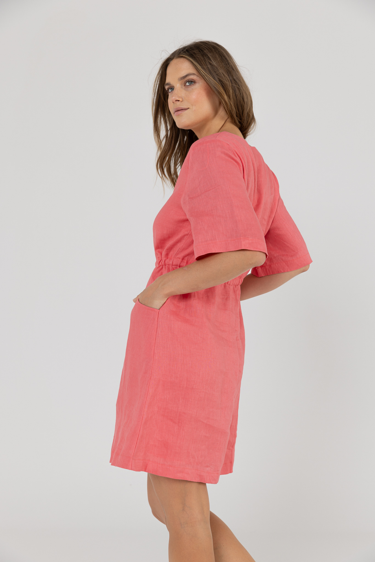 RILEY LINEN DRESS - POMEGRANTE