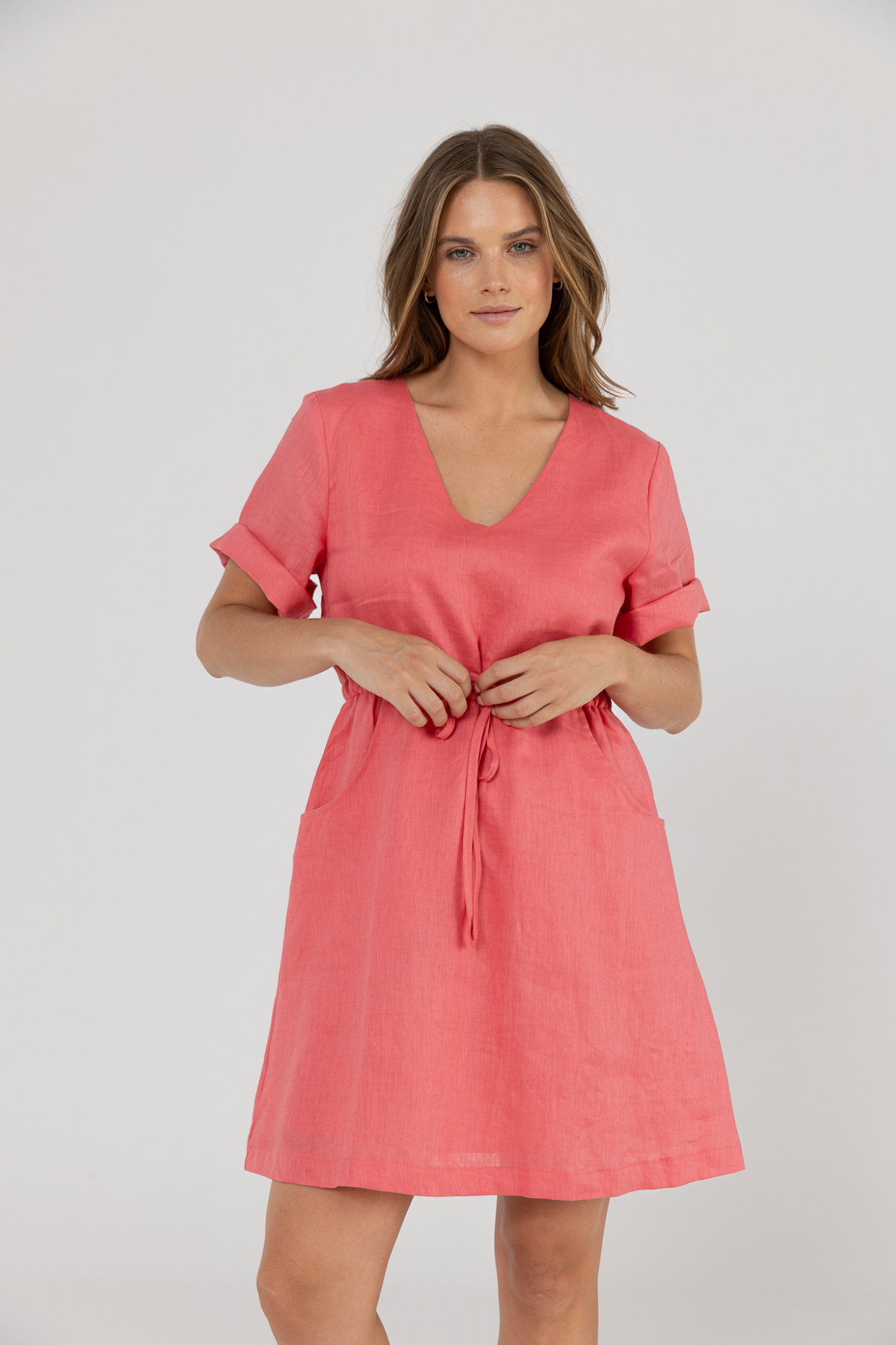 RILEY LINEN DRESS - POMEGRANTE