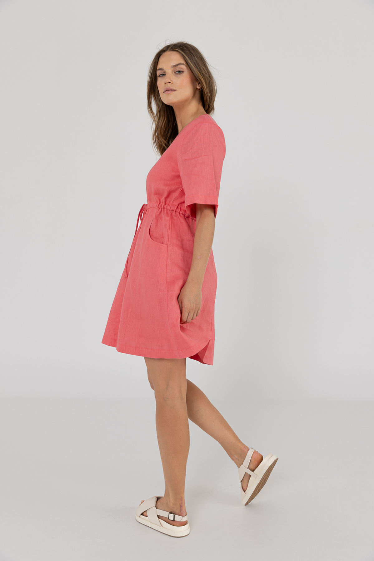 RILEY LINEN DRESS - POMEGRANTE