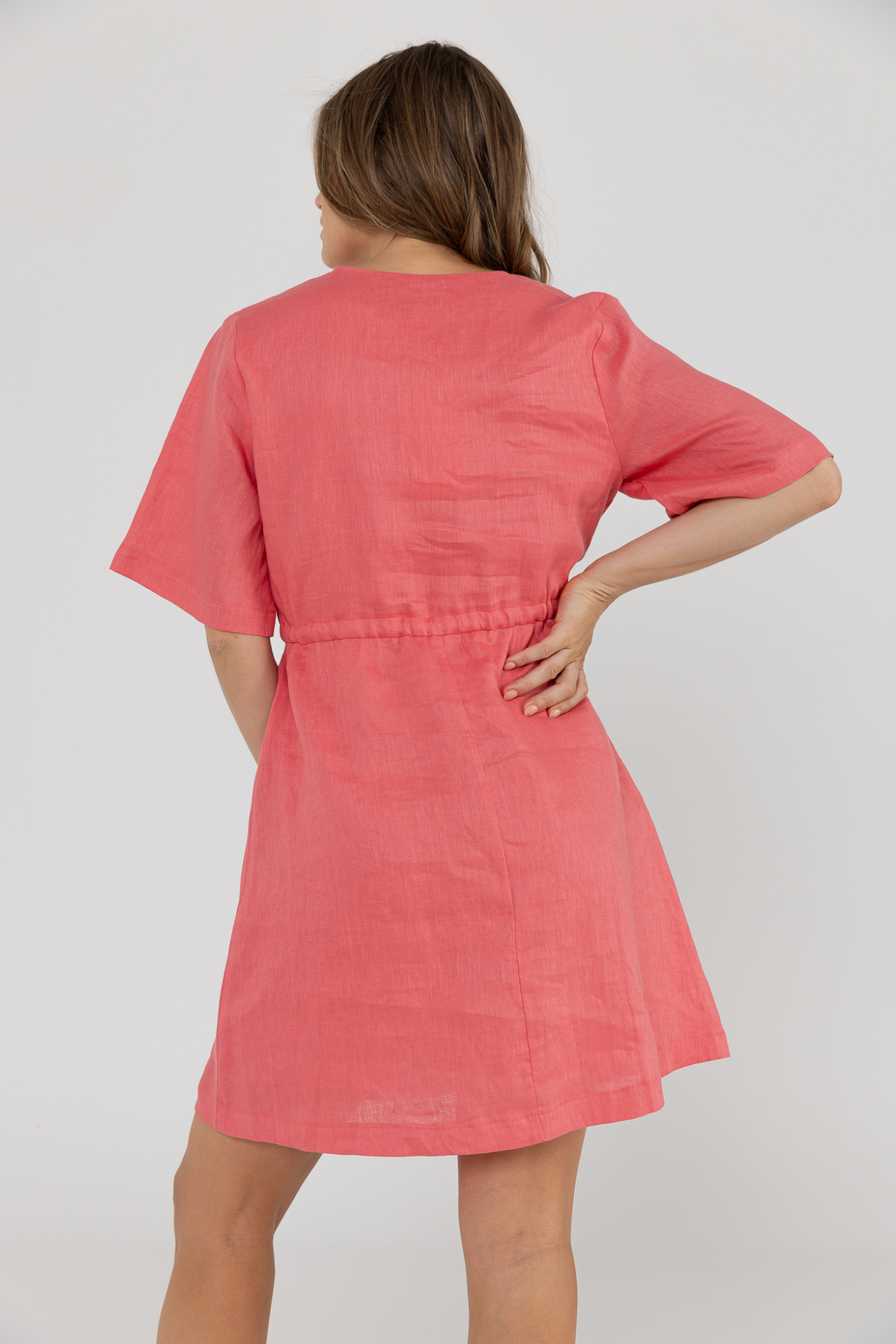 RILEY LINEN DRESS - POMEGRANTE