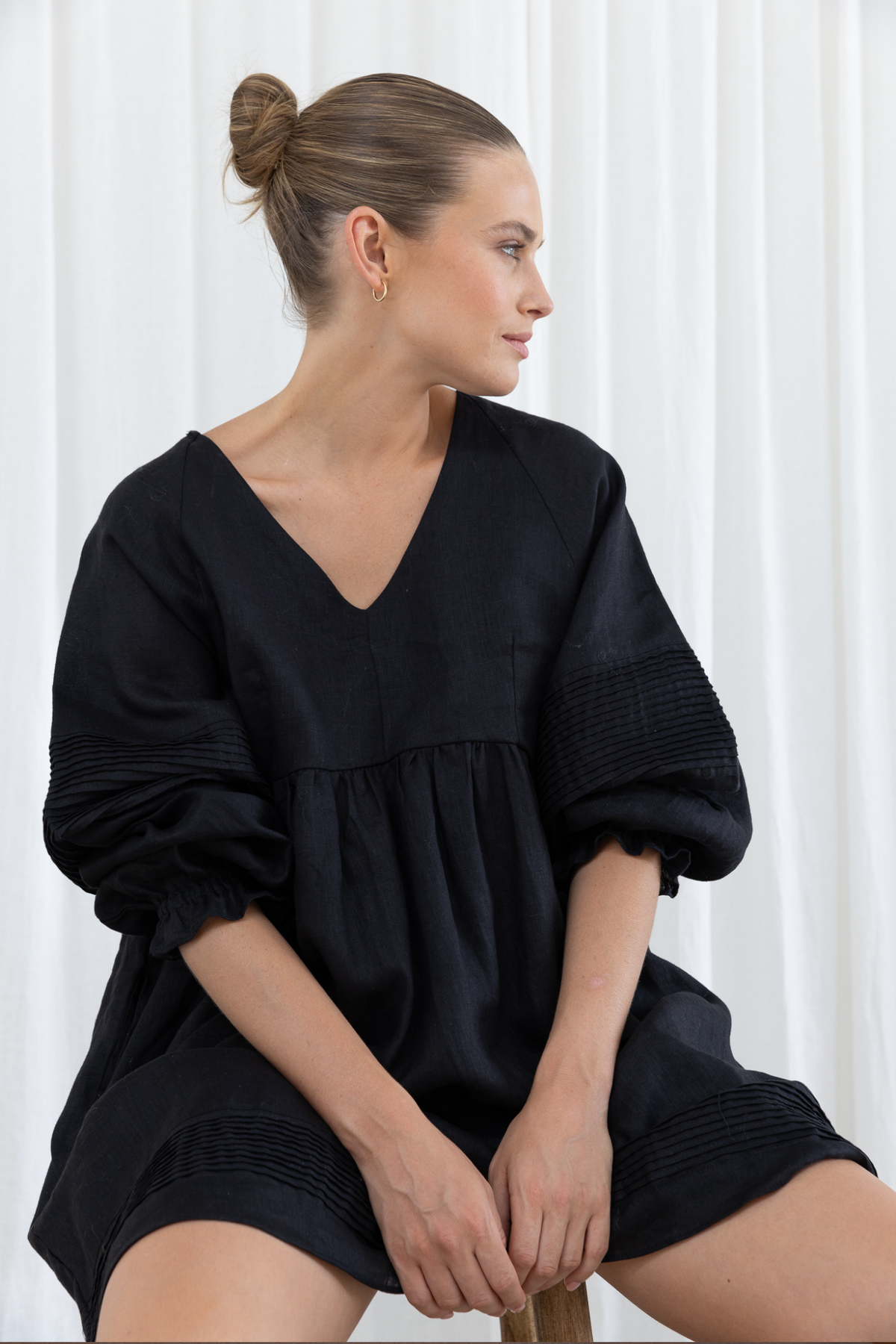 STEVIE LINEN DRESS - BLACK