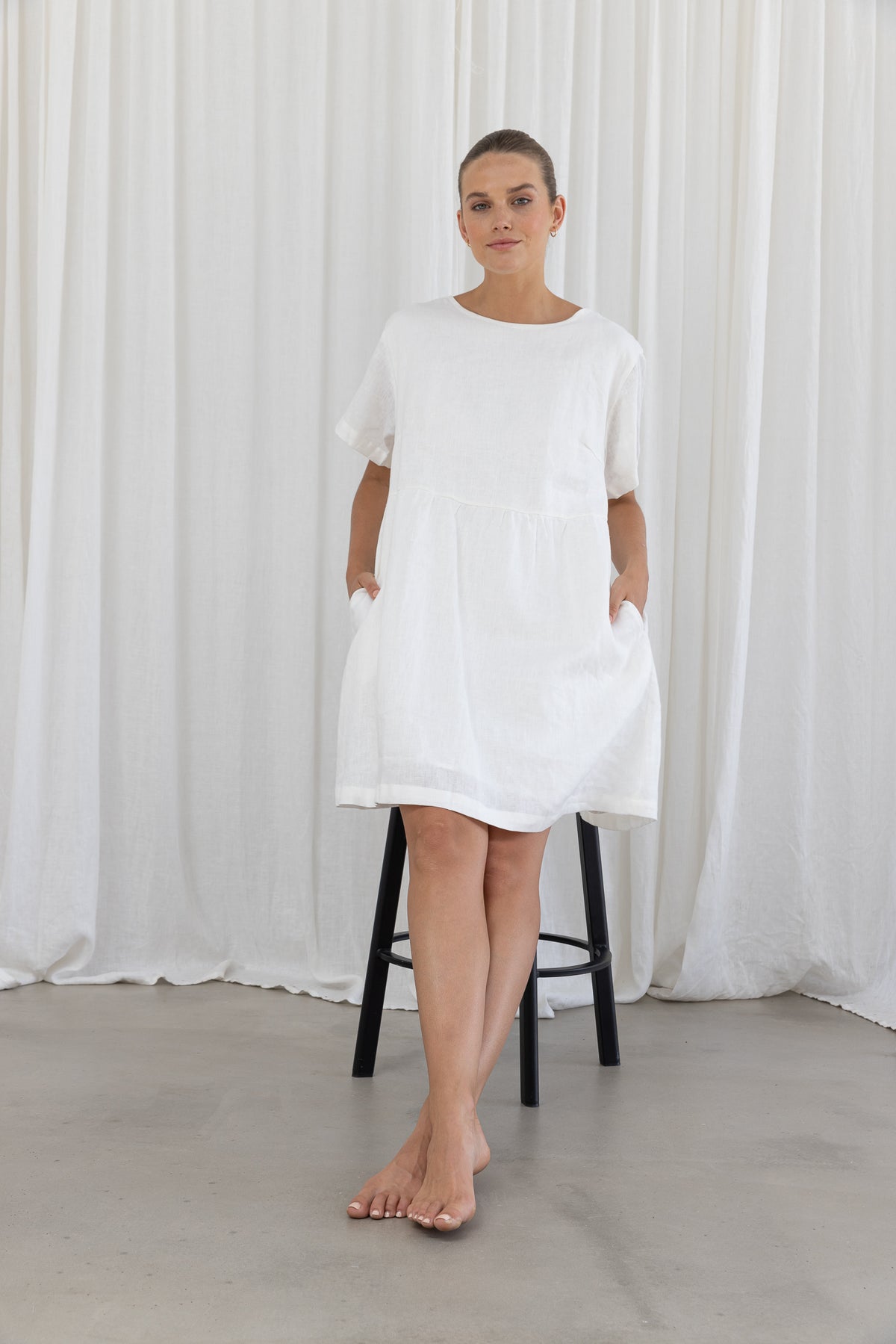 HARLEY LINEN TEE DRESS - WHITE