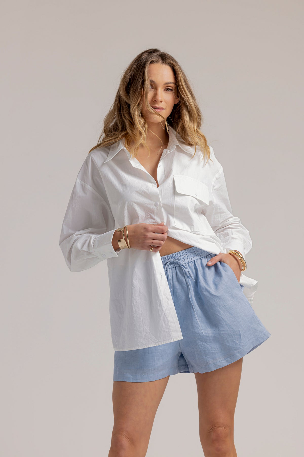SAMMY LINEN SHORT - DUSTY BLUE
