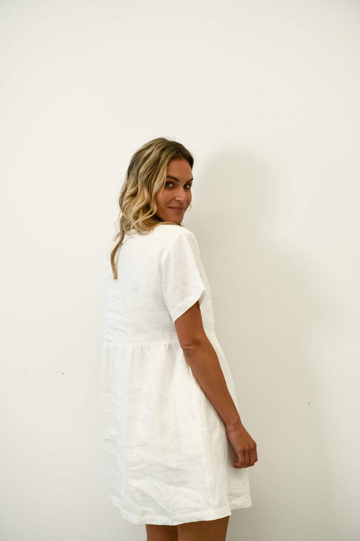 HARLEY LINEN TEE DRESS - WHITE