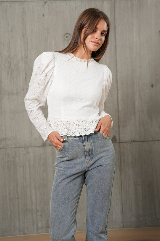 KARLIE LACE BLOUSE - MILK