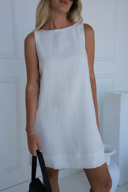 PHEBE LINEN DRESS - WHITE