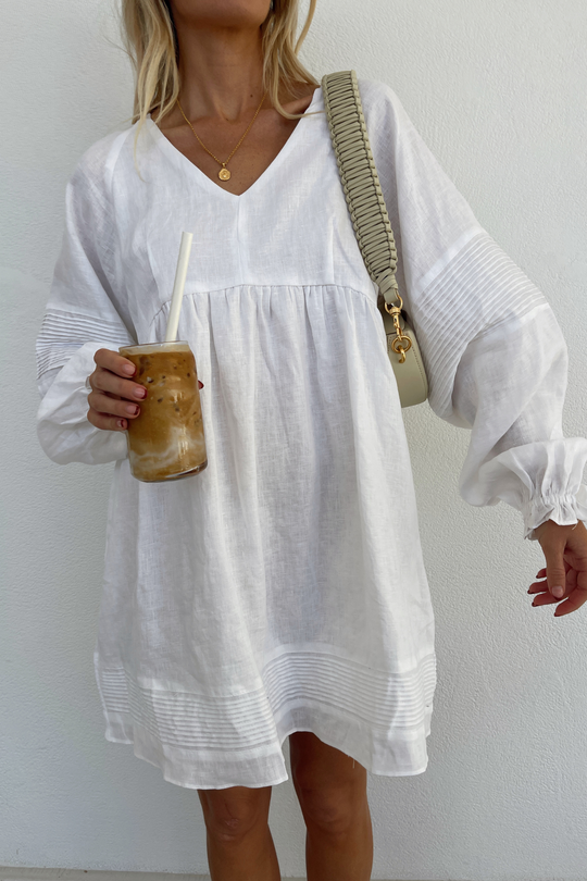 STEVIE LINEN DRESS - WHITE