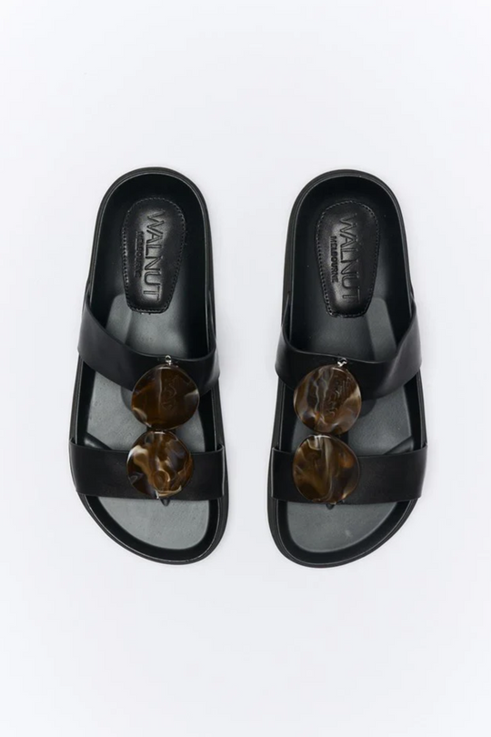 MICAH LEATHER SLIDE - BLACK