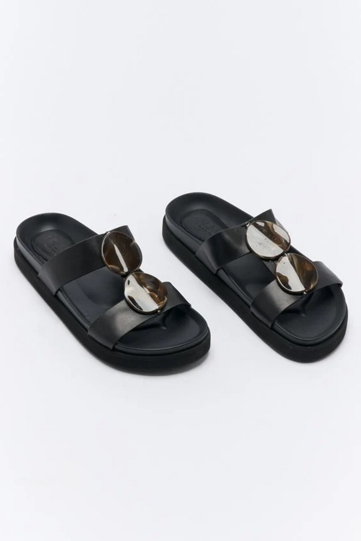 MICAH LEATHER SLIDE - BLACK