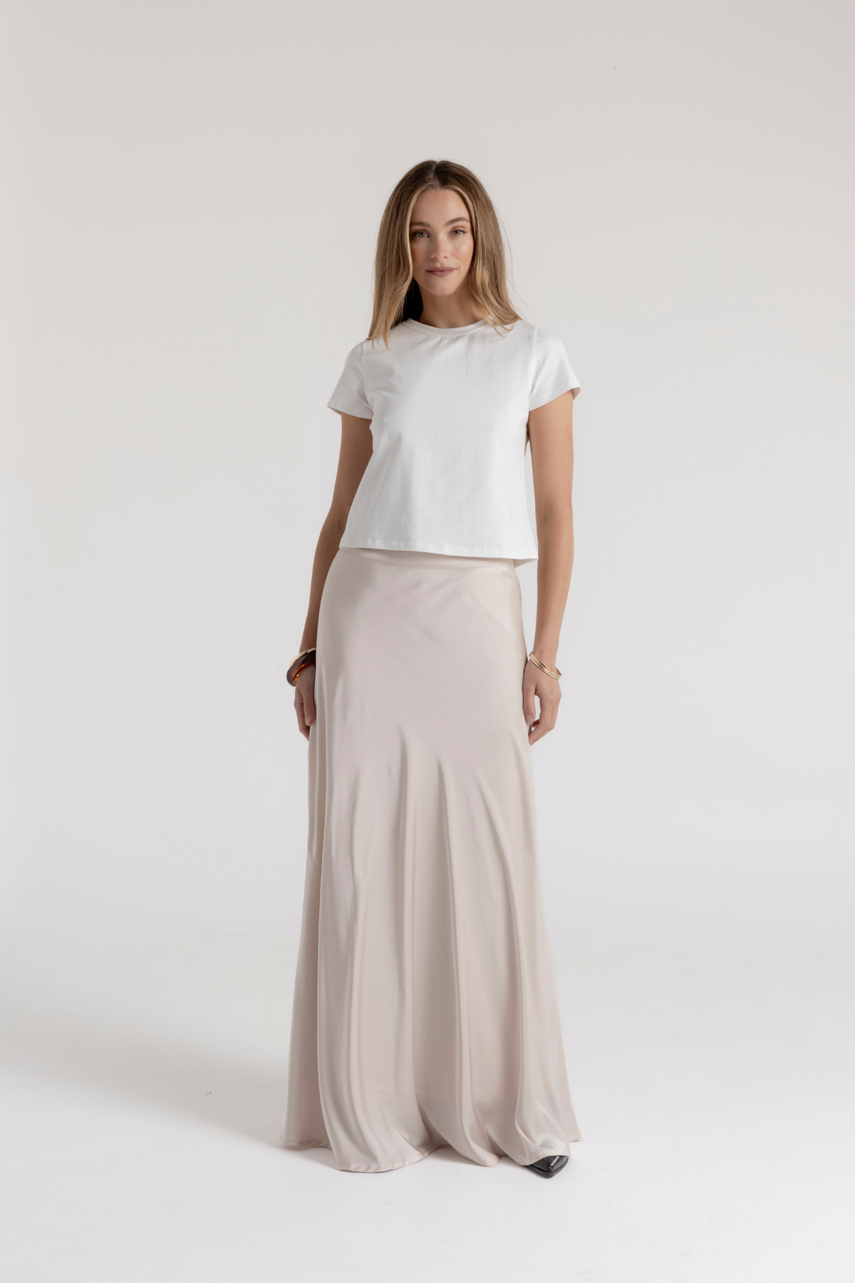 ROMI SATIN SKIRT - CHAMPAGNE