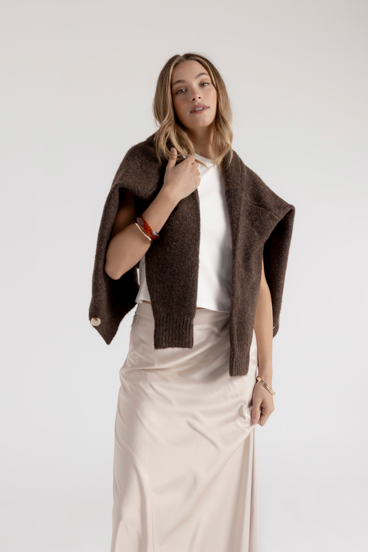 ROMI SATIN SKIRT - CHAMPAGNE