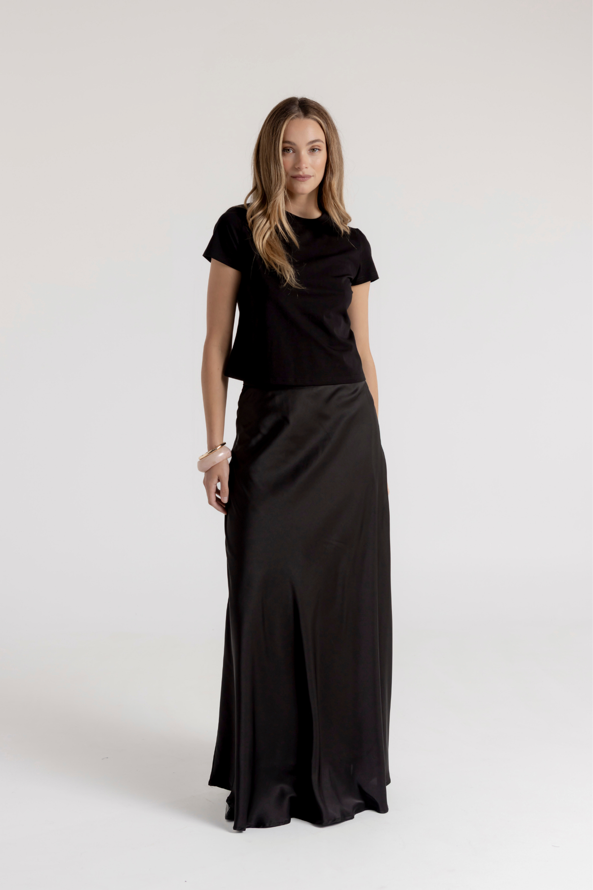 ROMI SATIN SKIRT - BLACK