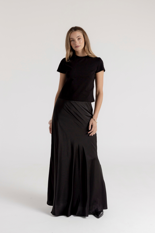 ROMI SATIN SKIRT - BLACK