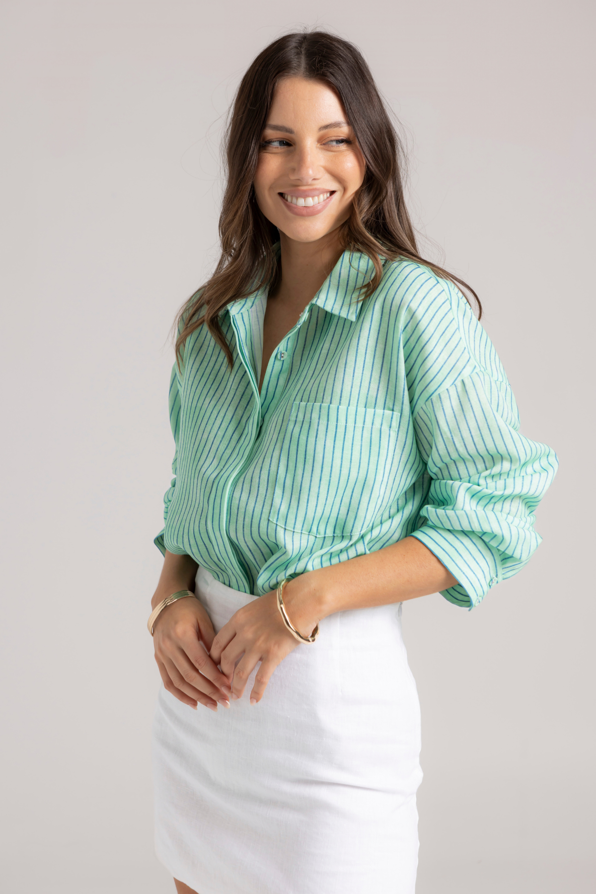 RANI SHIRT - GREEN STRIPE