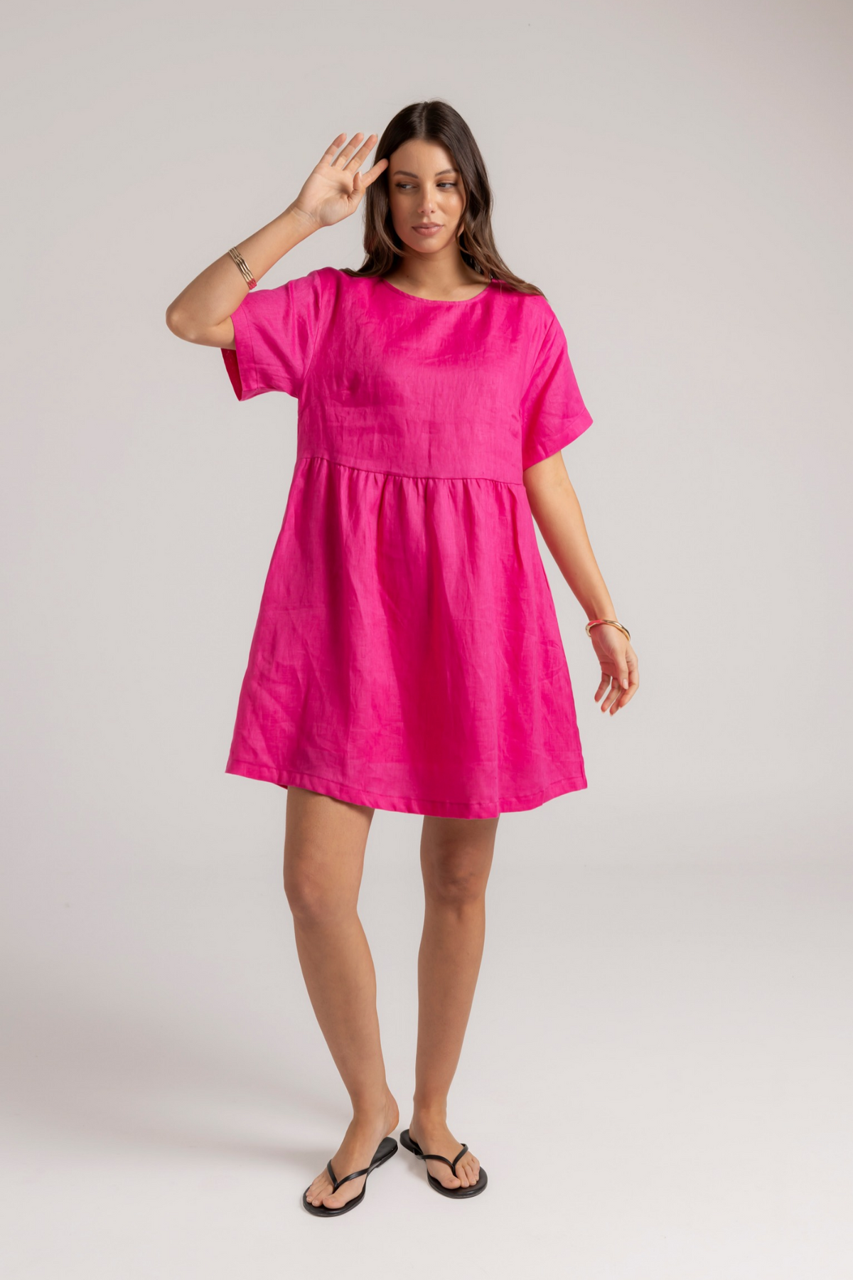 HARLEY LINEN DRESS - HOT PINK