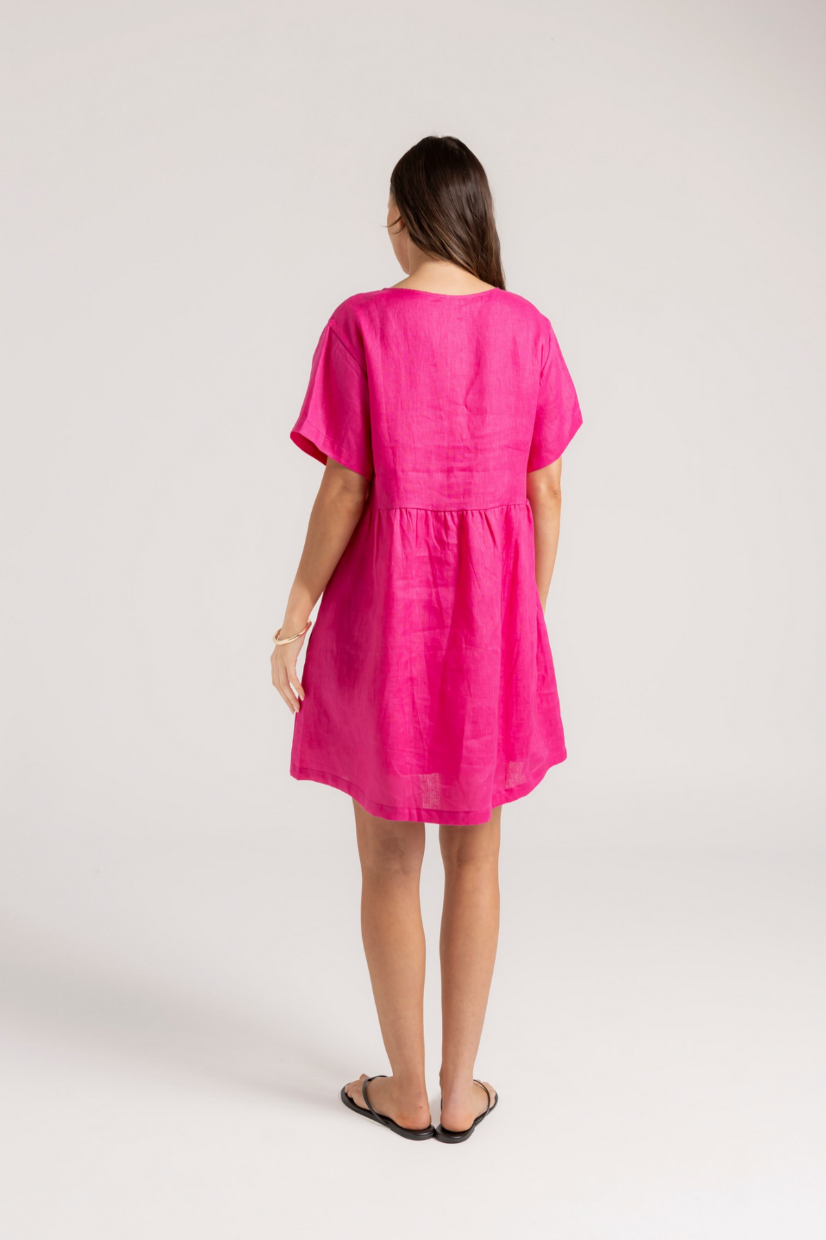 HARLEY LINEN DRESS - HOT PINK