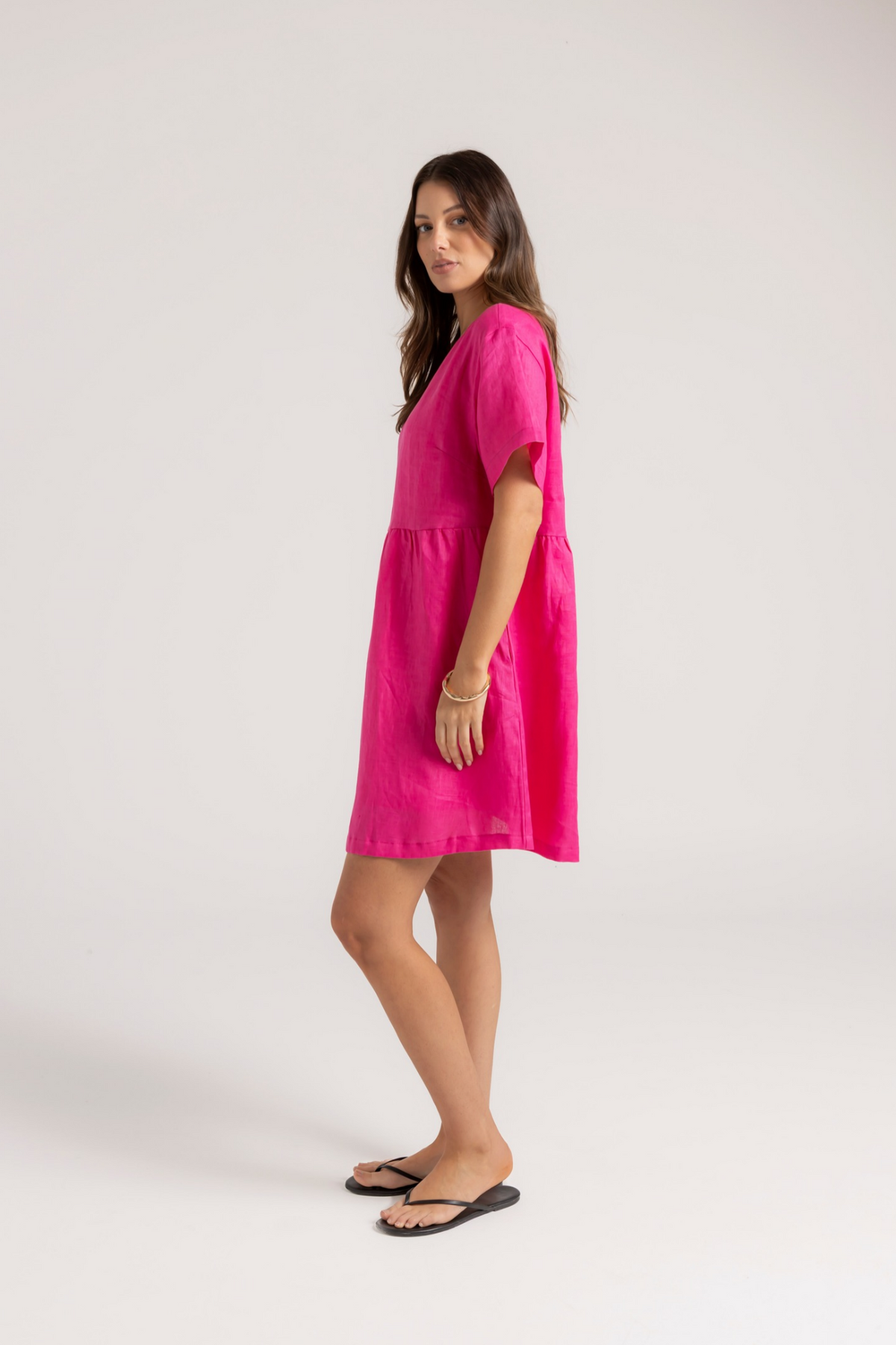 HARLEY LINEN DRESS - HOT PINK