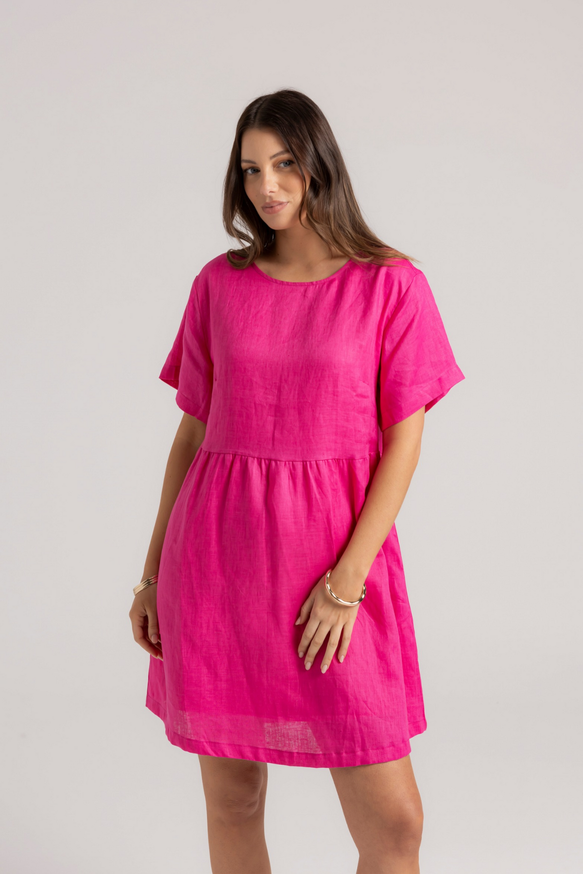 HARLEY LINEN DRESS - HOT PINK