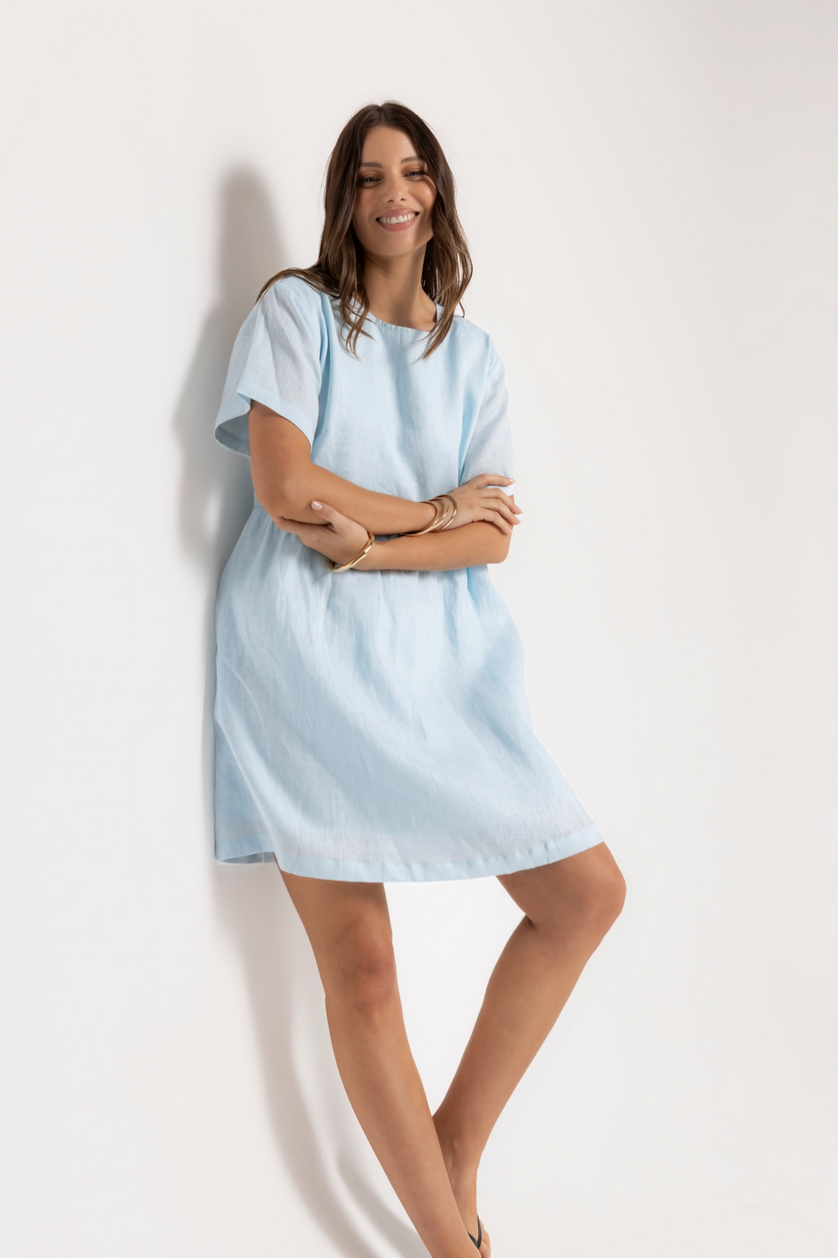 HARLEY LINEN DRESS - BABY BLUE