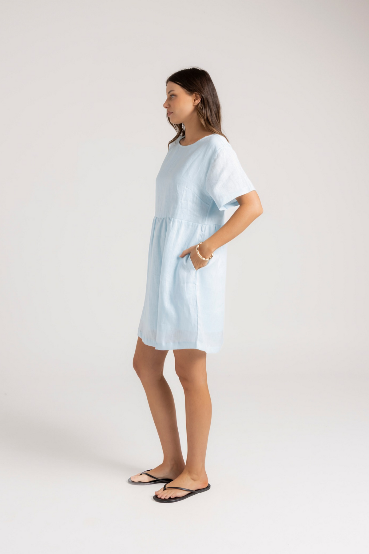 HARLEY LINEN DRESS - BABY BLUE