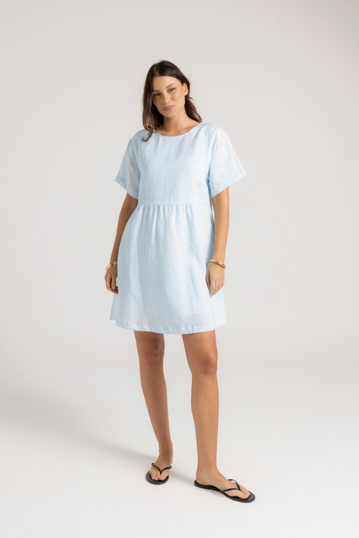 HARLEY LINEN DRESS - BABY BLUE
