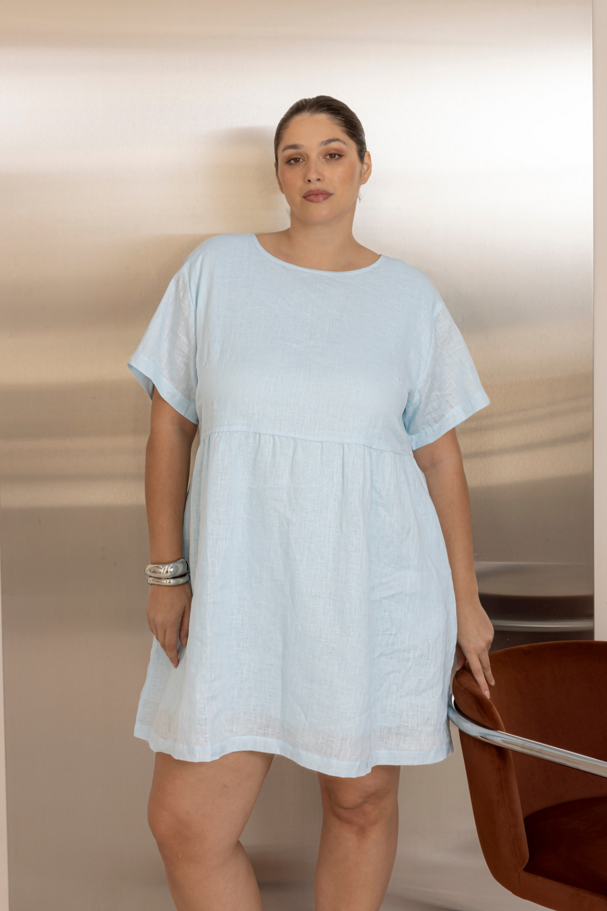 HARLEY LINEN DRESS - BABY BLUE