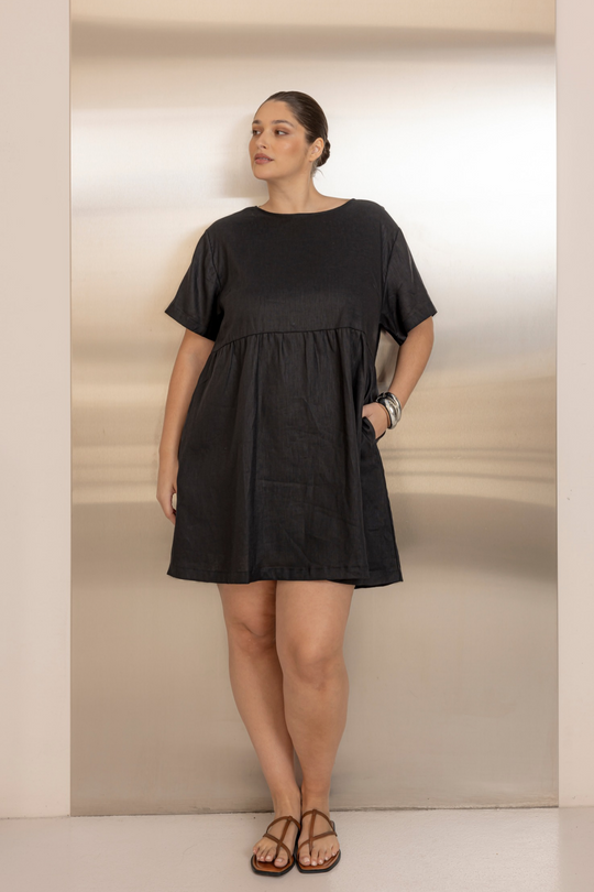 HARLEY LINEN DRESS - BLACK