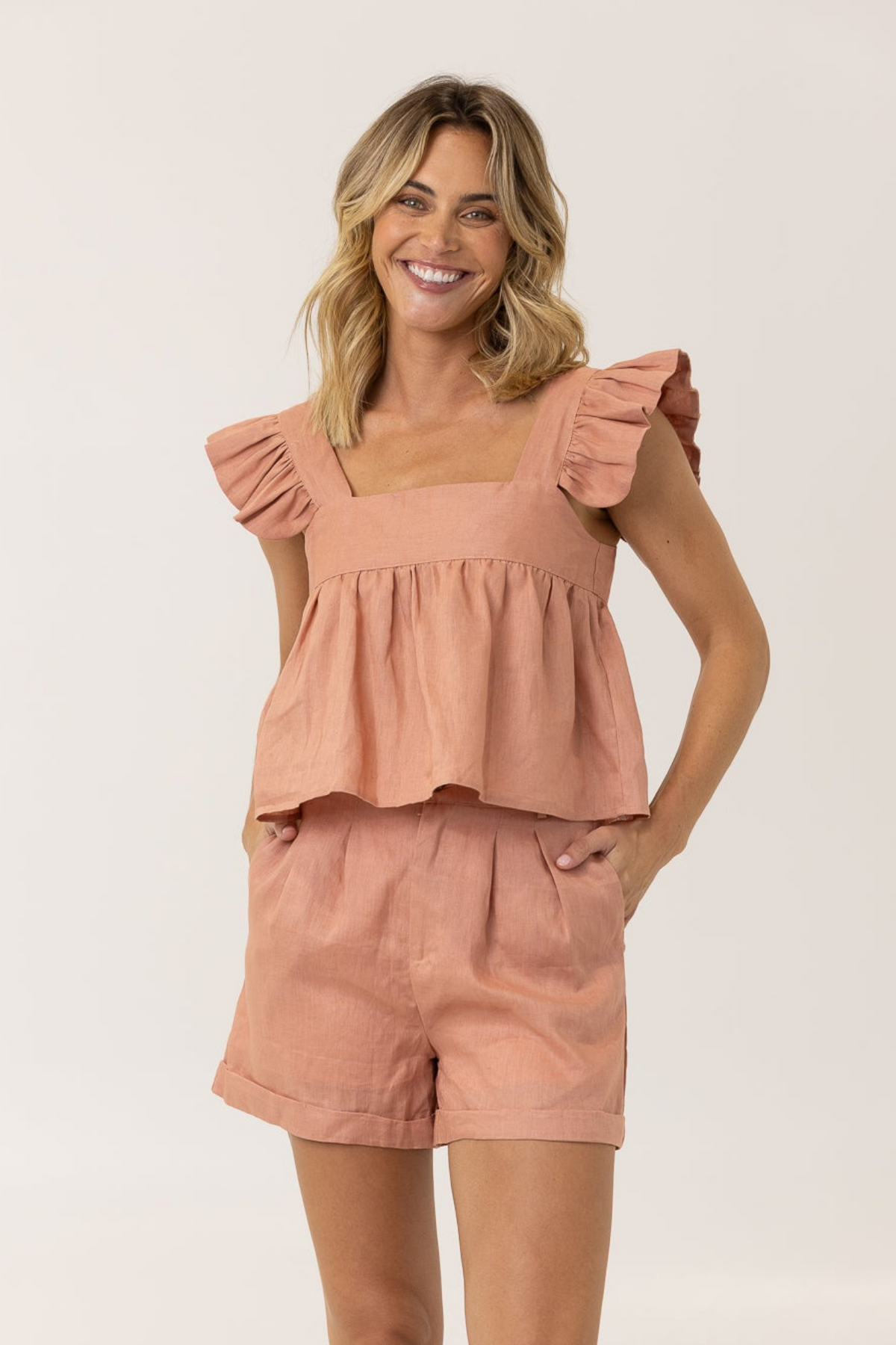 SPENCER LINEN TOP - TERRACOTTA